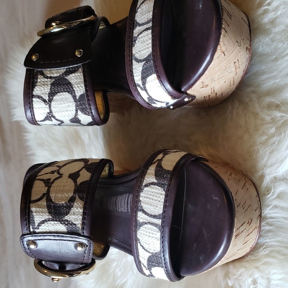 Coach Platform Wedge Open Toe Slide Sandals Brown Tan 6 - Picture 2 of 10